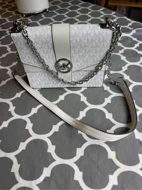 Michael Kors Greenwich Medium Logo Satchel - White on white signature print